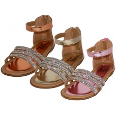 BB9006-MT - Wholesale Girl's "Easy USA" Rhinestone Upper with Ankle Straps Sandals (*Asst. Mt. Gold, Mt. Pink And Mt. Rose Gold)